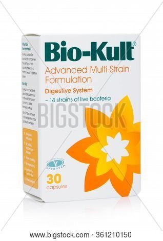 London, Uk - April 05, 2020: Box Of Bio-kult Probiotics Advanced Multi Strain Formulation On White B