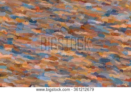 Blue, Yellow And Brown Waves Large Color Variation Impasto Abstract Paint Background.