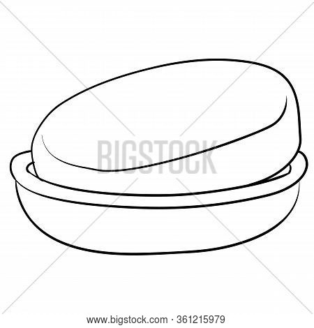 A Piece Of Soap Lies In A Soap Dish, A Figure In The Outline, An Isolated Object On A White Backgrou
