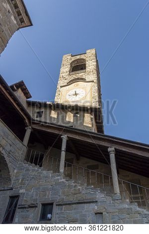 Campanone, Civic Tower In The Old Town Of Bergamo, Italy