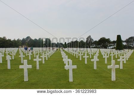 Longues-sur-mer, Normandy, France, May 29, 2019: American Military Cemetery In Colleville