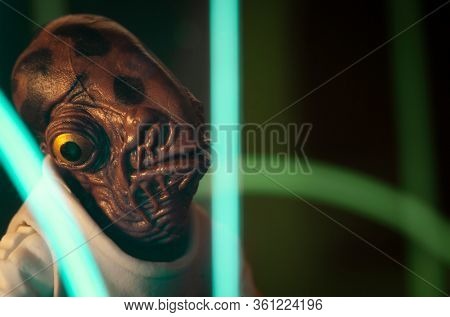 APRIL 13 2020: recreation of a scene from Star Wars depicting Admiral Ackbar looking at a tactical display on the rebel base at Yavin 4 - Hasbro action figures