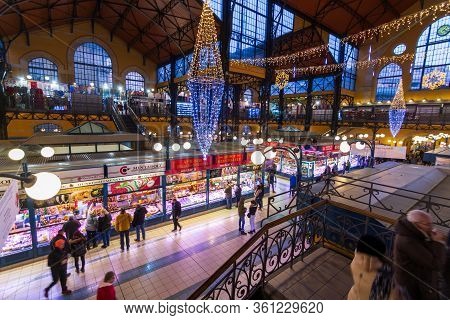 People Enjoying The Colorful Budapest Christmas Maekets, Hungary