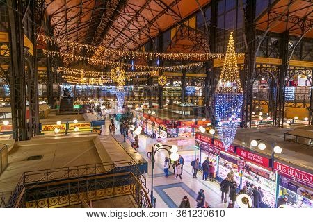 People Enjoying The Colorful Budapest Christmas Maekets, Hungary