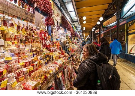 People Enjoying The Colorful Budapest Christmas Maekets, Hungary