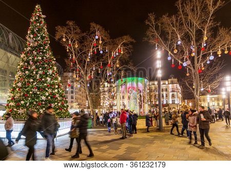 People Enjoying The Colorful Budapest Christmas Maekets, Hungary