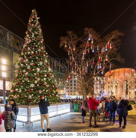 People Enjoying The Colorful Budapest Christmas Maekets, Hungary
