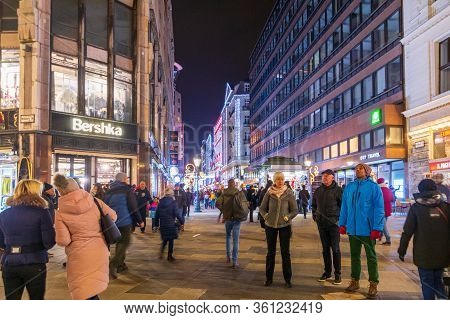 People Enjoying The Colorful Budapest Christmas Maekets, Hungary
