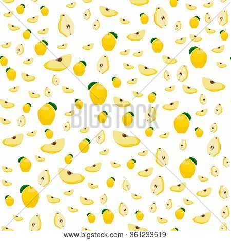 Illustration On Theme Big Colored Seamless Quince, Bright Fruit Pattern For Seal. Fruit Pattern Cons