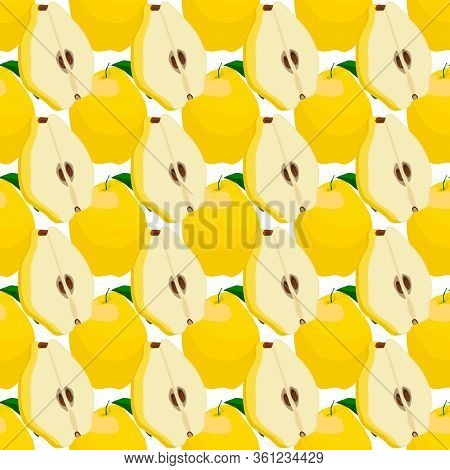 Illustration On Theme Big Colored Seamless Quince, Bright Fruit Pattern For Seal. Fruit Pattern Cons