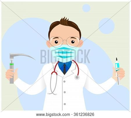 Male Anesthesiologist Doctor. Doctor In Medical Mask With Stethoscope And Professional Equipment. Me