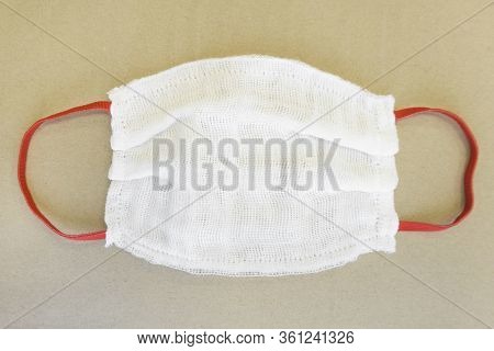 Medical Mask Gauze. Quarantine Due To Coronavirus. White Protective Bandage For The Face, Covid-19. 