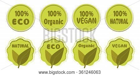 Vegan Symbol. Eco, Natural, Organic, Icon Set. Fresh Healthy Organic Vegetarian Food Labels And Tags