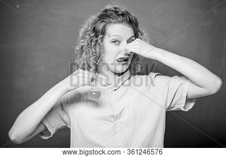 Girl Student Dislike Chemistry. Student Practicing On Hateful Lesson. College Student Performing Che