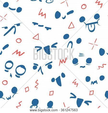 Hand Drawn Emoticons. Seamless Pattern With Cheerful And Happy Smileys For Textiles, Interior Design