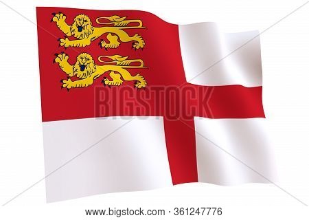 Sark Flag, 3d Render. Flag Of Sark Waving In The Wind, Isolated On White Background.