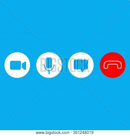 Video Call Icons Set On Blue Back