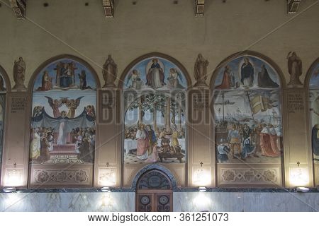 Ein Kerem, Jerusalem January 28 2020: Interior Of The Church Of The Visitation On The Site Of The Ho