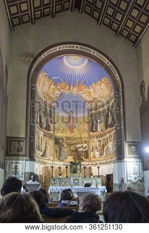 Ein Kerem, Jerusalem January 28 2020: Interior Of The Church Of The Visitation On The Site Of The Ho