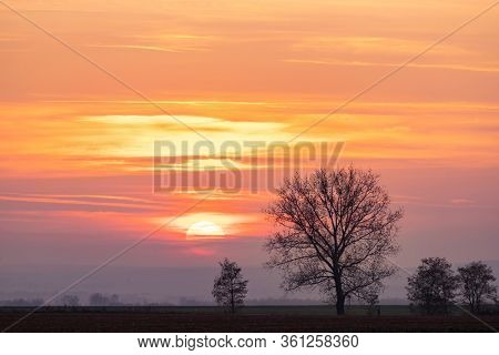 Sunset near castle of Boldogko in Northern Hungary