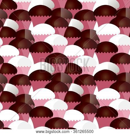 Cake Seamless Pattern. Pink Chocolate Cakes Background Art Design Elements Stock Vector Illustration