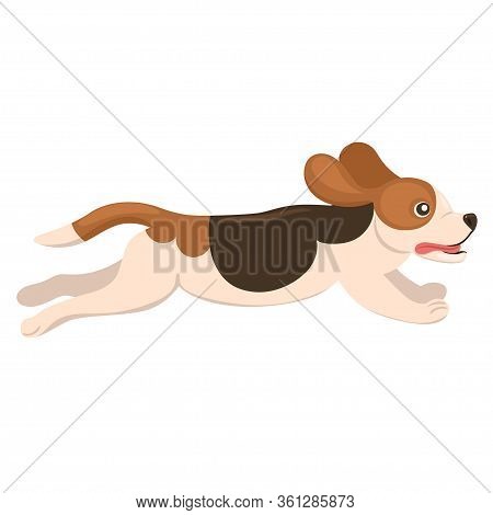 Beagle Puppy Runs Isolate On A White Background. Vector Image.