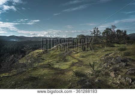 Beautiful View From The Mountain Above The Thetis Lakes In Victoria Canada.