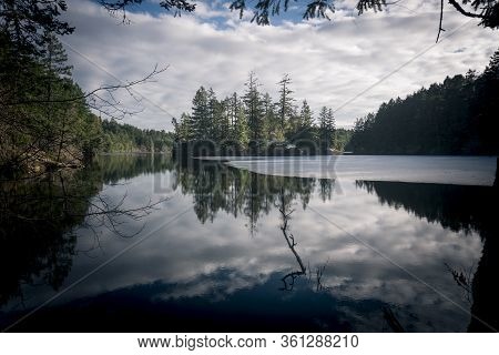 Beautiful View From The Mountain Above The Thetis Lakes In Victoria Canada.