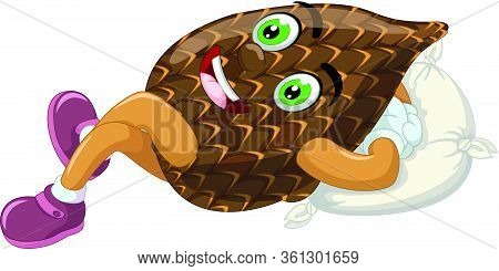 Funny Lay Down Brown Zalacca With White Pillow Cartoon