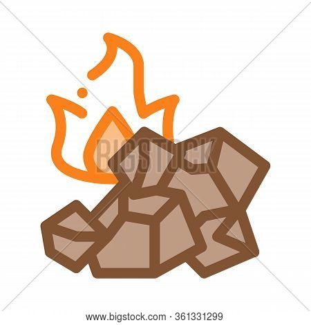 Charcoal For Fire Icon Vector. Charcoal For Fire Sign. Color Symbol Illustration