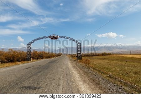 Suusamyr, Chuy Region, Kyrgyzstan - October 06, 2019: Welcome To Suusamyr. Road Sign At The Entrance