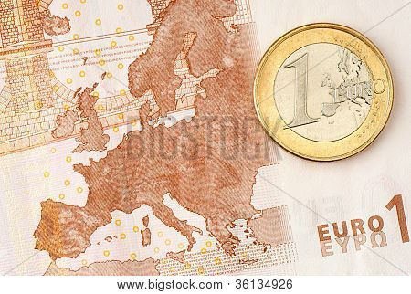 Euron setelin yhden euron kolikko