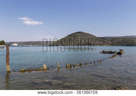 Parts Of The Sinking German Ship Fritz From World War Ii In The Bay Of Salamustica In The Rasa Bay, 
