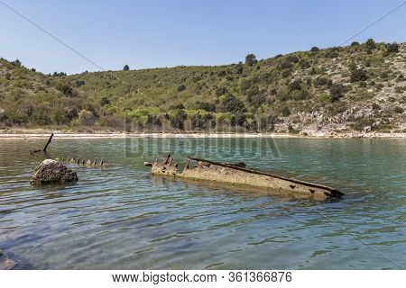 Parts Of The Sinking German Ship Fritz From World War Ii In The Bay Of Salamustica In The Rasa Bay, 