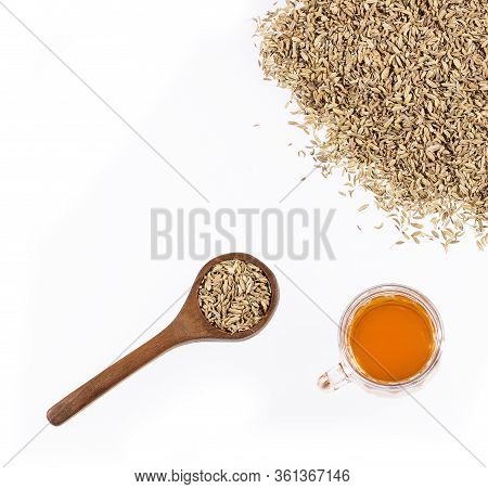 Herbal Infusion Fennel Tea In Glass Cup And Glass Tea - Foeniculum Vulgare