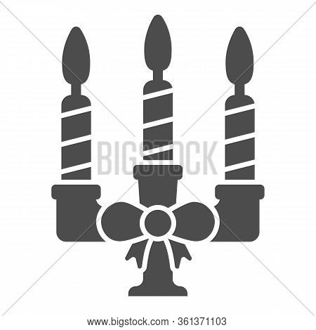Retro Candleholder Solid Icon. Candlestick With Three Lighted Candles Glyph Style Pictogram On White