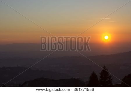 Perugia, Italy - December 9 2016: Sunset Through Umbrian Hills