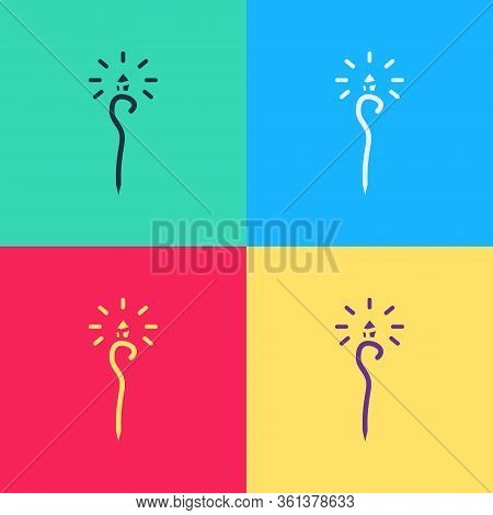 Pop Art Magic Staff Icon Isolated On Color Background. Magic Wand, Scepter, Stick, Rod. Vector Illus