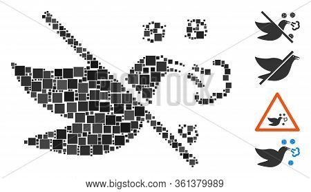 Collage No Bird Flu Icon Designed From Square Items In Different Sizes And Color Hues. Vector Square