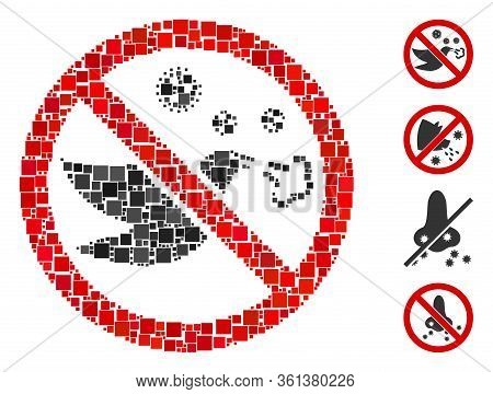 Mosaic Forbidden Bird Flu Icon Composed Of Square Elements In Variable Sizes And Color Hues. Vector 
