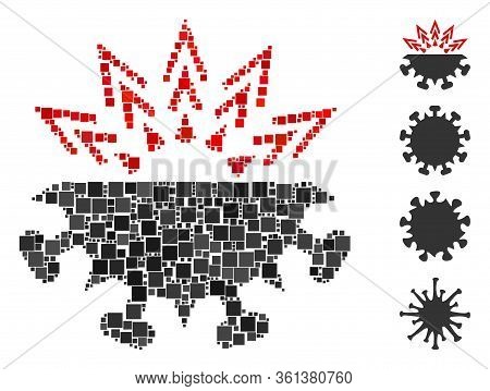 Collage Coronavirus Structure Icon United From Square Items In Variable Sizes And Color Hues. Vector