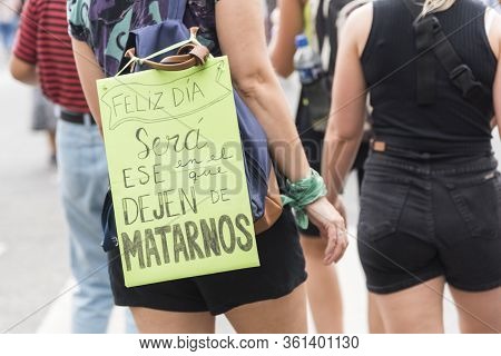 Caba, Buenos Aires / Argentina; March 9, 2020: International Womens Day. Detail Of The March / Strik