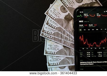 Samara Russia - 04.05.2020: Nike, Incorporation On The Screen Of Iphone 11 Against The Backdrop Of H