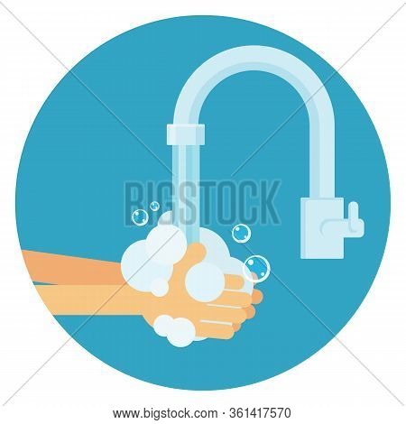 Washing Hands With Bubbles. Person Care Vector