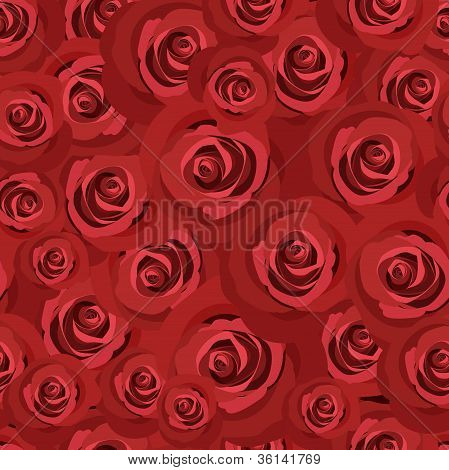 Padrão sem emenda com rosas vermelhas. Vetor EPS 8.