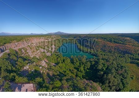 Aerial Stiched Panorama Of The Brljan Lake Located Downstream Of Bilusic Buk On The Exit From Canyon