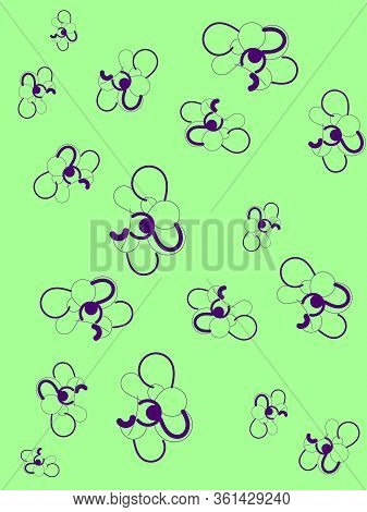 Abstract Green Background With Decorative Violet Flowers