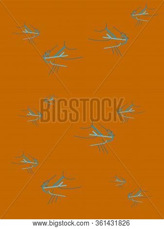 Abstract Orange Background With Decorative Blue Birds