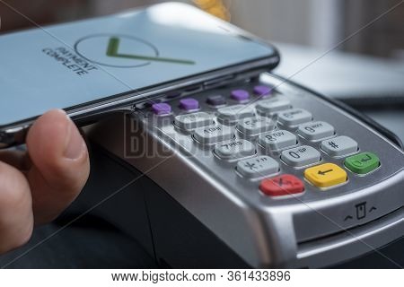 Nfc - Near Field Communication, Mobile Payment. Bank Terminal For Non-cash Payment By Mobile Phone O