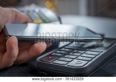 Nfc - Near Field Communication, Mobile Payment. Bank Terminal For Non-cash Payment By Mobile Phone O
